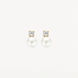 Blush 7147YPW zlatne mindjuše 14ct Gold Pearl and Zirconia Stud 6mm