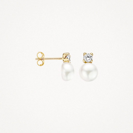 Blush 7147YPW zlatne mindjuše 14ct Gold Pearl and Zirconia Stud 6mm