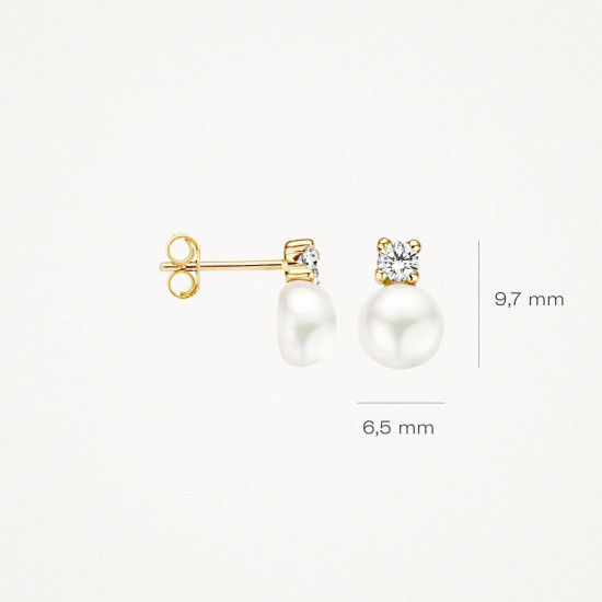 Blush 7147YPW zlatne mindjuše 14ct Gold Pearl and Zirconia Stud 6mm
