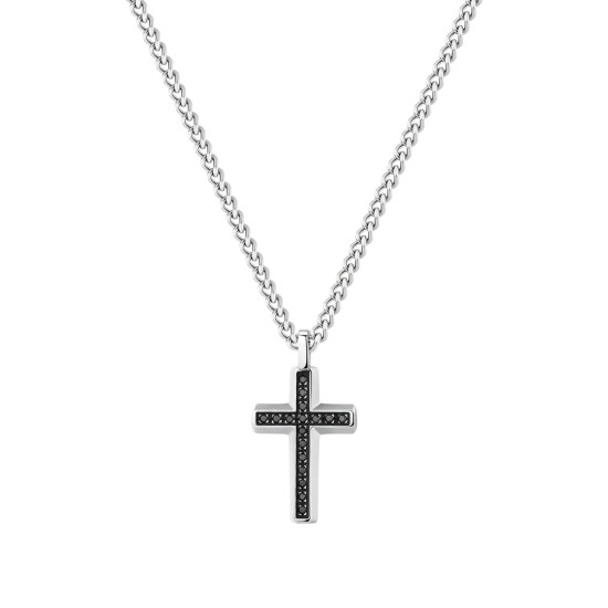 Brosway Backliner BBC01 muška ogrlica Black Cross Pendant Silver Stainless Steel 70cm