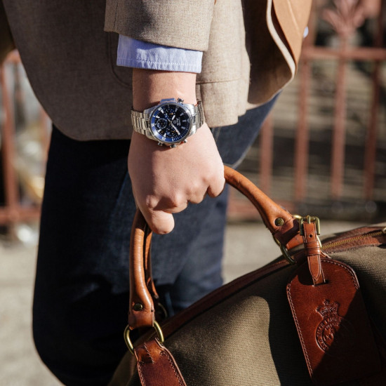 BULOVA 96B256 muški sat Marine Star Chronograph Silver Tone Stainless Steel Orange Detail Blue Dial 44mm 10ATM