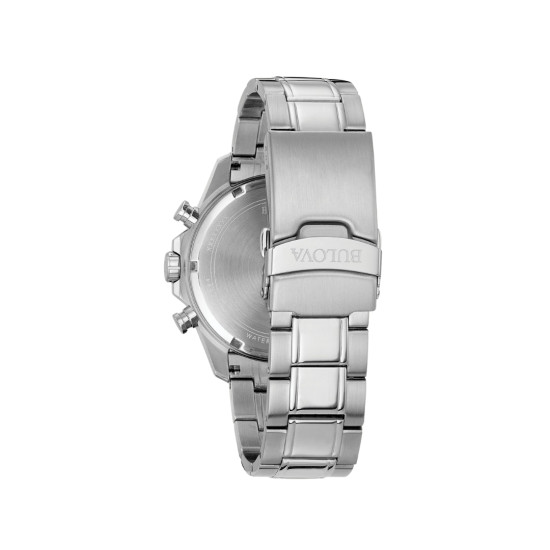 BULOVA 96B256 muški sat Marine Star Chronograph Silver Tone Stainless Steel Orange Detail Blue Dial 44mm 10ATM
