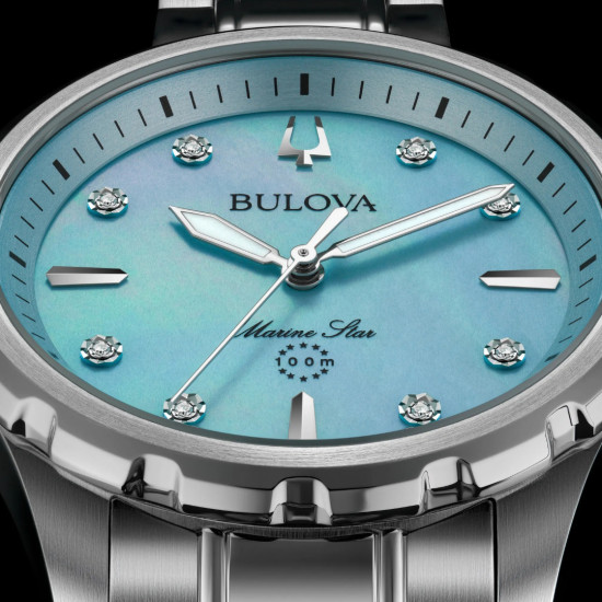 BULOVA 96P248 ženski sat Marine Star Diamonds Sapphire Crystal Aqva Blue Mother-of-Pearl Dial 36mm 10ATM