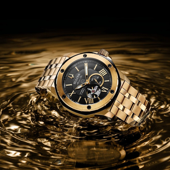 BULOVA 98A273 muški sat Marine Star Automatic Gold Tone Black Detail 44mm 20ATM