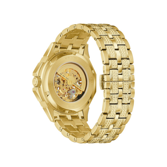 BULOVA 98A292 unisex sat Octava Crystal Automatic Gold Tone Luxury 251 Crystals Skeleton Dial 42mm