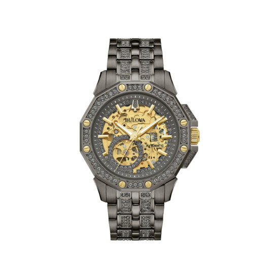 BULOVA 98A293 unisex Octava Automatic 251 Crystal Full Skeleton Gold Tone Detail Deep Gray Stainless Steel 42mm