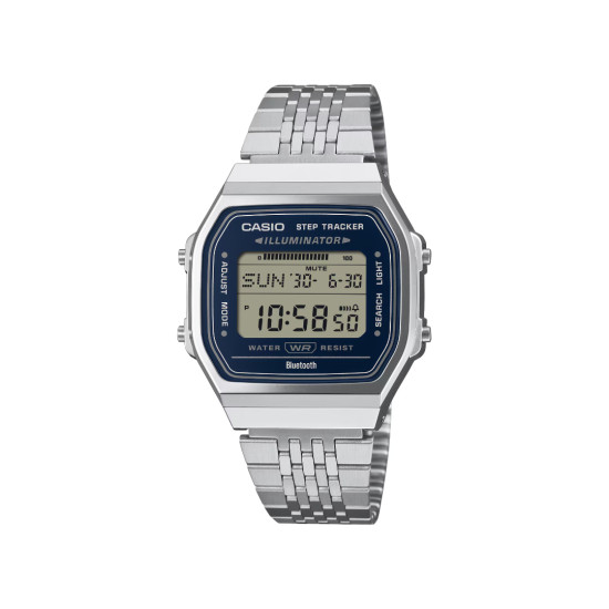 Casio Vintage ABL-100WE-2A unisex Digital Bluetooth Step Edition XL Silver Tone 38mm Blue Detail