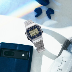 Casio Vintage ABL-100WE-2A unisex Digital Bluetooth Step Edition XL Silver Tone 38mm Blue Detail