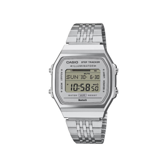Casio Vintage ABL-100WE-7A unisex Digital Bluetooth Step Edition XL Silver Tone 38mm Gray Color Detail