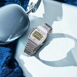 Casio Vintage ABL-100WE-7A unisex Digital Bluetooth Step Edition XL Silver Tone 38mm Gray Color Detail