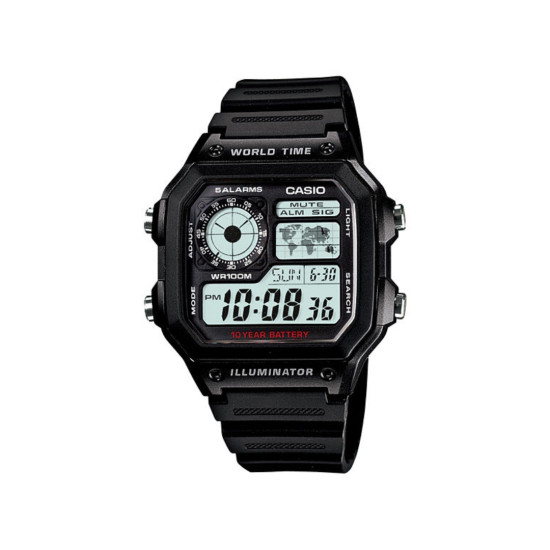 Casio AE-1200WH-1A muški sat World Time Square All Black 10ATM