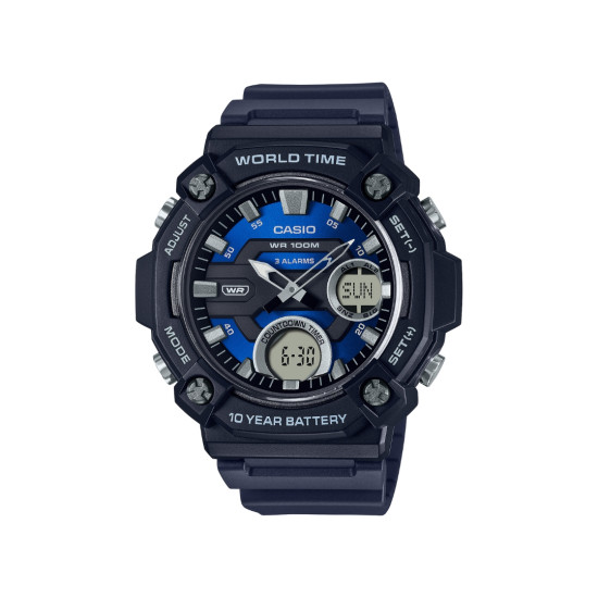 Casio AEQ-120W-2A muški sat Sport Digital XL All Black Blue detail 10ATM