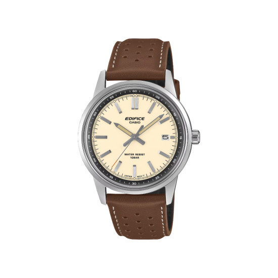 Casio Edifice EFR-109L-7A muški sat Vintage Sport Off-White Dial 38mm Brown kožni kaiš 10ATM NOVO