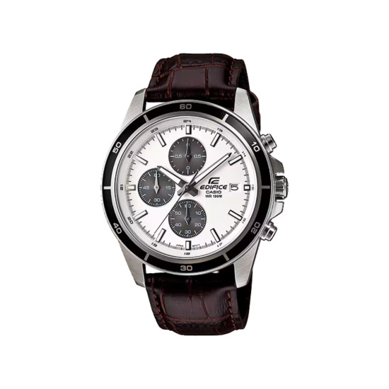 Casio Edifice EFR-526L-7B muški sat Panda Dial Chronograph - White & Black Contrast 43mm Brown Croco kožni kaiš 10ATM
