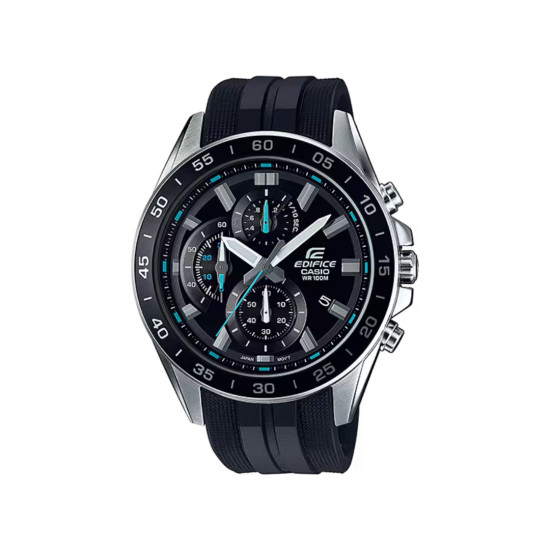 Casio Edifice EFV-550P-1A muški sat Retrograde Chrono Classic Large Case Black Resin Strap Turquoise detail 10ATM