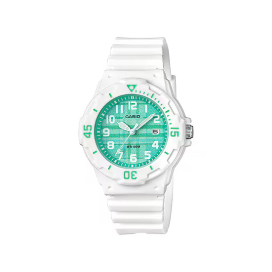 Casio LRW-200H-3C ženski tinejdž sat Sport White Reseda Green Checkered Dial 10ATM silikonski kaiš 34mm