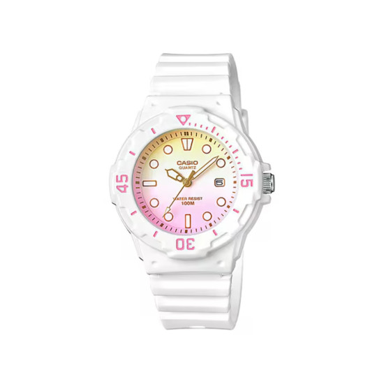 Casio LRW-200H-4E2 ženski tinejdž sat Sport White Baby Pink Yellow Detail 10ATM silikonski kaiš 34mm             