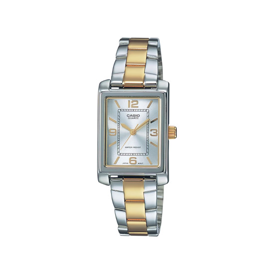 Casio LTP-1234PSG-7A ženski sat pravougaono kućište elegantan Old Money Style Two Tone Silver Gold Sunray White Dial 21mm Bestseller