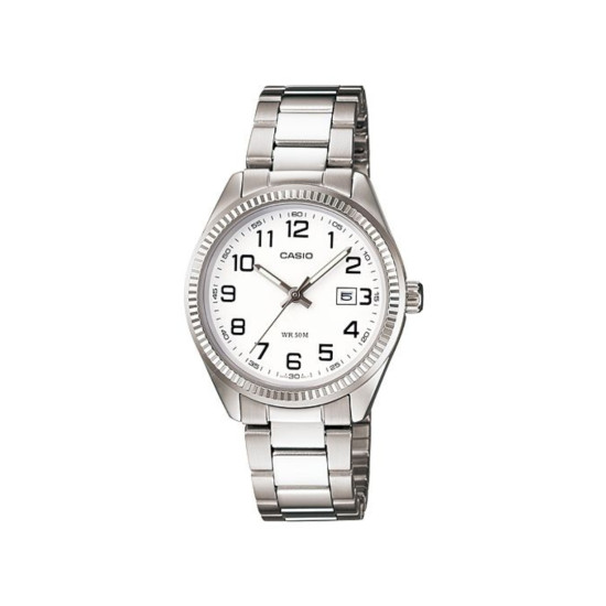 Casio LTP-1302D-7B ženski sat Analog Date Silver Stainless Steel Heritage Fluted Bezel Arabic Numerals White Dial 30mm