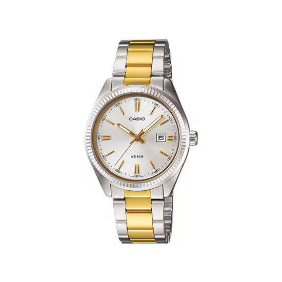 Casio LTP-1302SG-7A ženski sat Analog Date Two Tone Stainless Steel Heritage Fluted Bezel Sunray White Dial 30mm