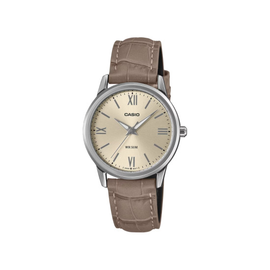 Casio LTP-1303LL-7A ženski Analogni sat Monochromatic Desing Kožni kaiš Taupe Color Sunray Display 30mm