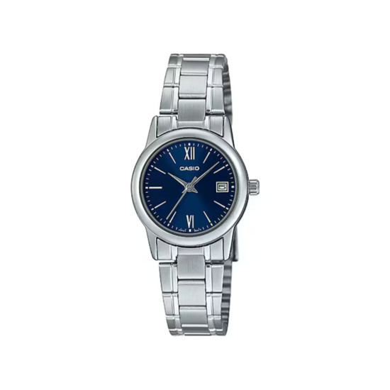 Casio LTP-V002D-2B3 ženski sat Marine Blue Mini Roman Numerals pregledan brojčanik