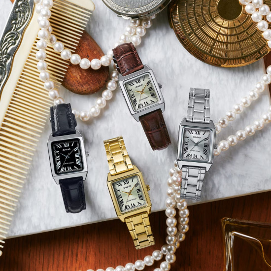 Casio LTP-V007L-1B ženski sat pravougaono kućište kožni kaiš Black Roman