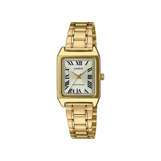 Casio LTP-V007G-9B ženski sat pravougaono kućište Gold ton Classic Roman Numerals Champagne Dial Edition