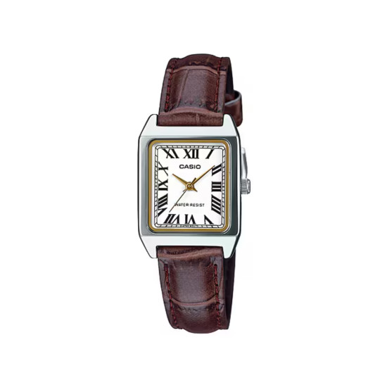 Casio LTP-V007L-7B2 ženski sat pravougaono kućište kožni kaiš Brown Roman Numerals White Dial 22mm