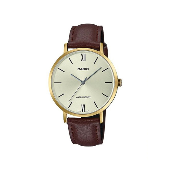 Casio LTP-VT01GL-9B ženski sat Minimalist Classic Brown Kožni kaiš Champagne Dial Edition