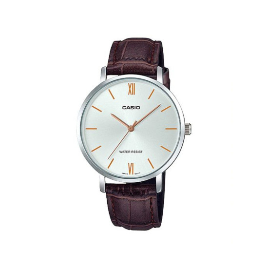 Casio LTP-VT01L-7B2 ženski sat Minimalist Classic Kožni Kaiš Croco Deep Brown White Dial 34mm