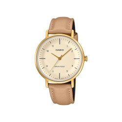 Casio LTP-VT03GL-4B ženski sat Concave Gold Tone kožni kaiš Nude Beige Champagne Dial Edition