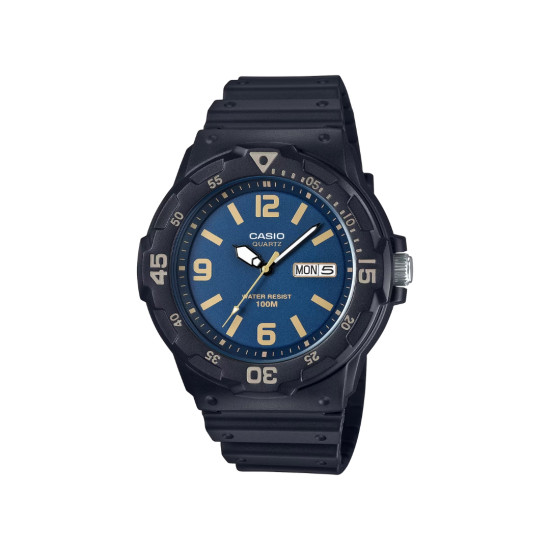 Casio MRW-200H-2B3 muški tinejdž sat Sport Black silikon Deep Blue Dial Oker Detail 44mm