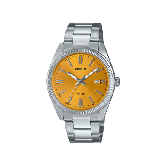 Casio MTP-1302PD-9A unisex Heritage Grande Fluted Bezel Amber Dial