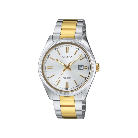 Casio MTP-1302PSG-7A Unisex Heritage Grande Fluted Bezel Two Tone White Dial