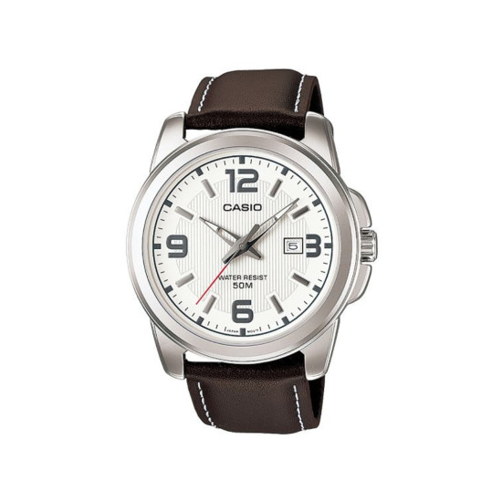 Casio MTP-1314L-7AV muški sat Large Case Classic Brown Kožni Kaiš White Dial