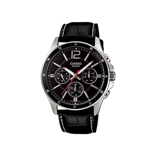 Casio MTP-1374L-1A muški sat Multifunkcionalni Sportsko-elegantan Black Kožni kaiš Black Dial