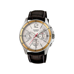 Casio MTP-1374L-7AV muški sat Multifunkcionalni Sportsko-elegantan Brown Kožni kaiš White Dial Gold detail