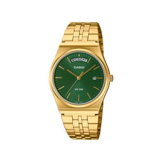 Casio MTP-B146G-3A Unisex Vintage 80s Classic Day Date Gold Tone Green Dial