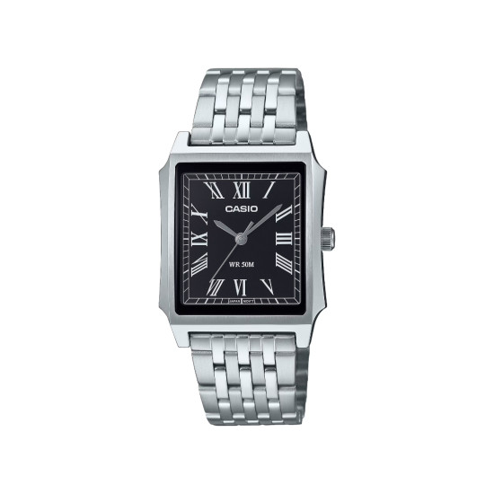 Casio MTP-B190D-1B muški sat Classic Roman Numerals Silver Tone pravougaoni Black Dial 31mm Old Money Style