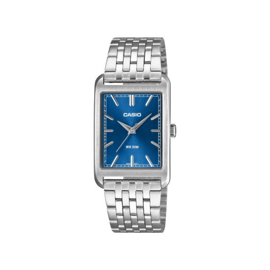 Casio MTP-B215D-2A muški sat Aristocrat Clasy pravougaono kućište Deep Blue Sunray Dial 26mm Old Money Style