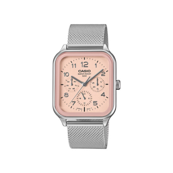 Casio MTP-M306M-4A unisex Retro pravougaoni Day Date Stainless Steel Mesh Band Nude Peach Dial 34mm