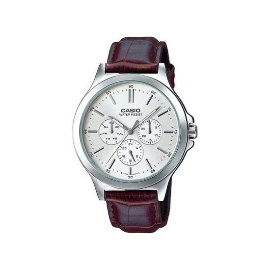 Casio MTP-V300L-7A muški sat Multifunkcionalni Elegantni Brown Kožni kaiš White Dial