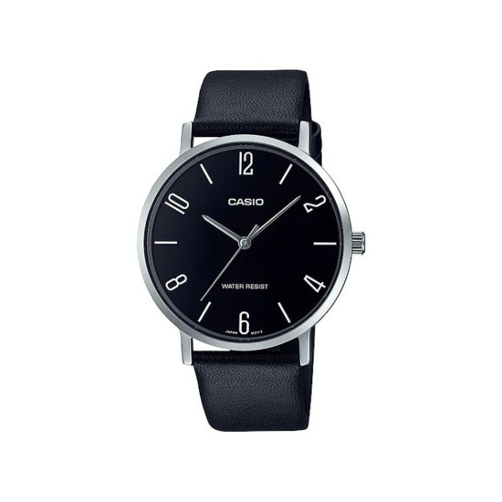 Casio MTP-VT01L-1B2 unisex Minimalist Grande kožni kaiš Black Dial