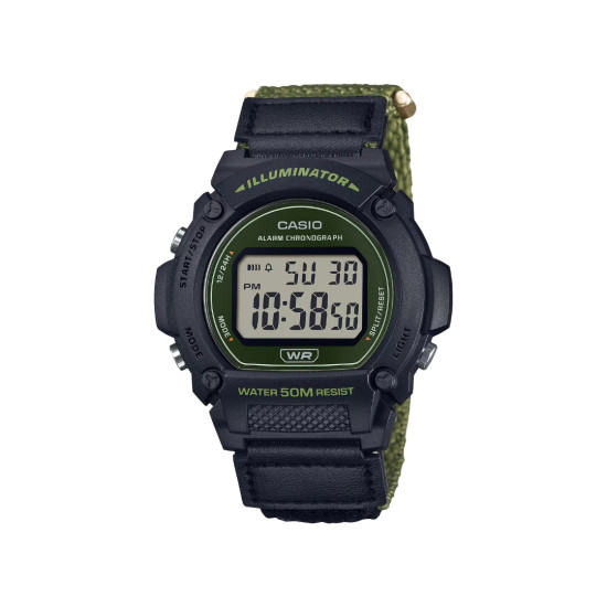 Casio W-219HB-3A muški tinejdž sat Sport Digital Olive Green Black tekstilni kaiš 47mm