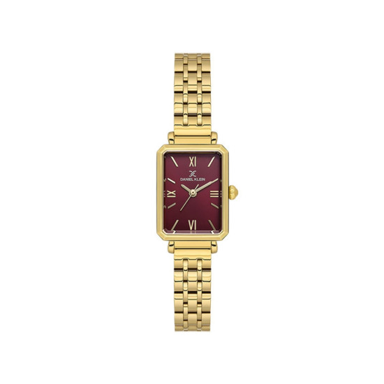 DANIEL KLEIN DK13934-11 ženski sat Vintage Elegance Gold Tone pravougaono kućište Burgundy Sunray Dial 20mm
