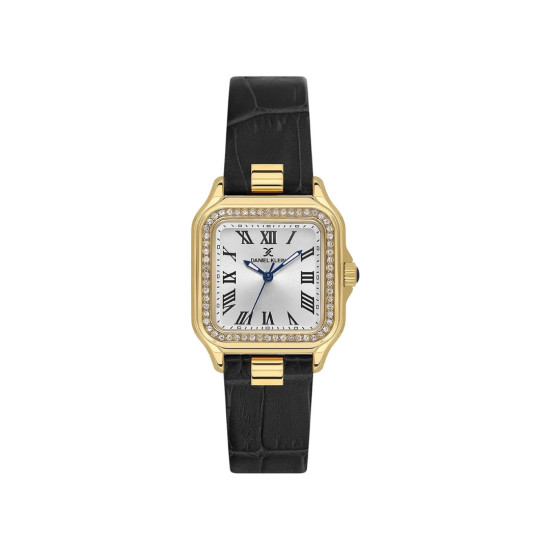 DANIEL KLEIN DK14039-3 ženski sat Roman Numerals Gold Tone Black Croco pravougaoni Sunray White 28mm