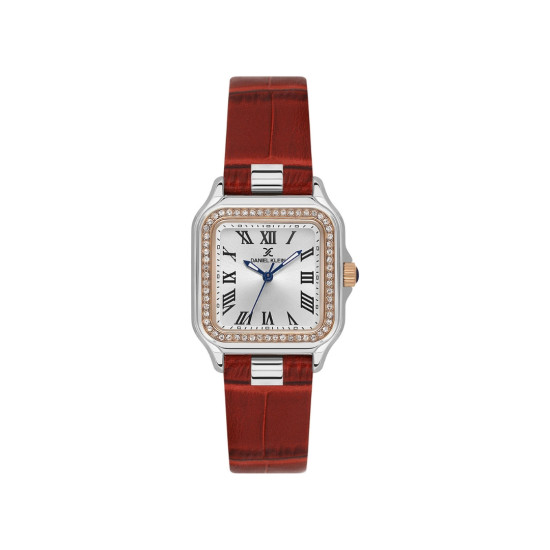 DANIEL KLEIN DK14039-5 ženski sat Roman Numerals Silver Tone Red Croco pravougaoni Sunray White 28mm Rose Gold Detail
