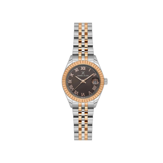 DANIEL KLEIN DK14097-3 ženski sat Mini Roman Numerals Two Tone Rose Gold Silver Sunray Brown Dial Edition 28mm