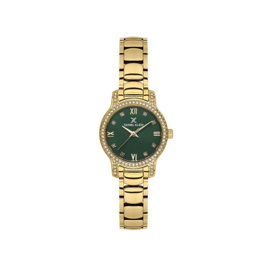 DANIEL KLEIN DK14118-2 ženski sat Elegant Mini Gold Tone Stainless Steel Small Cubic Zirconia Sunray Green Dial 28mm